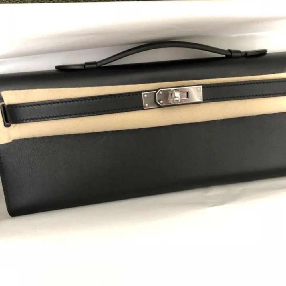Hermès Kelly Cut Noir (Black) Swift Palladium Hardware PHW