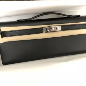 Hermès Kelly Cut Noir (Black) Swift Palladium Hardware PHW
