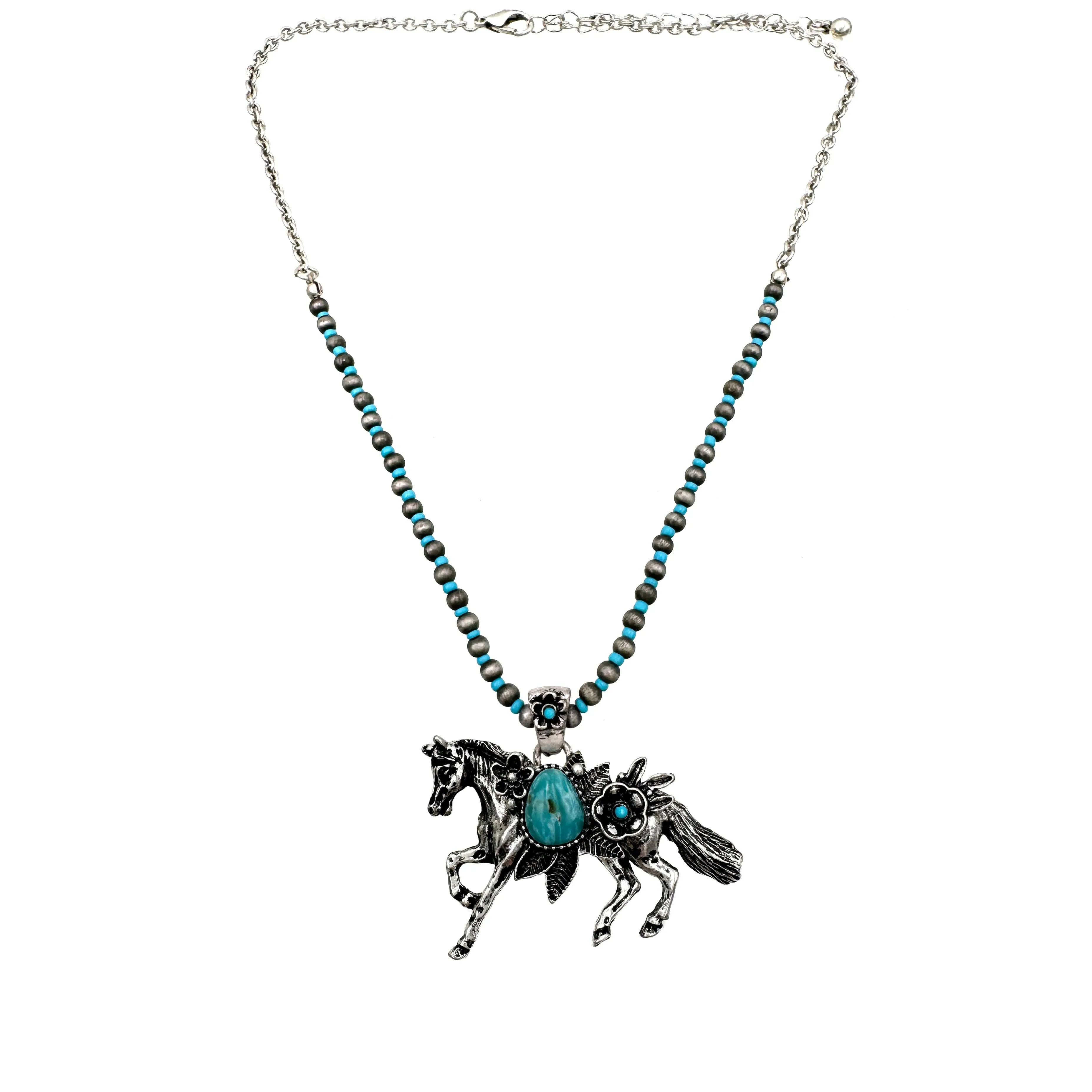 Highland Cattle Farm Animal Western Navajo Turquoise Beads Necklace:
