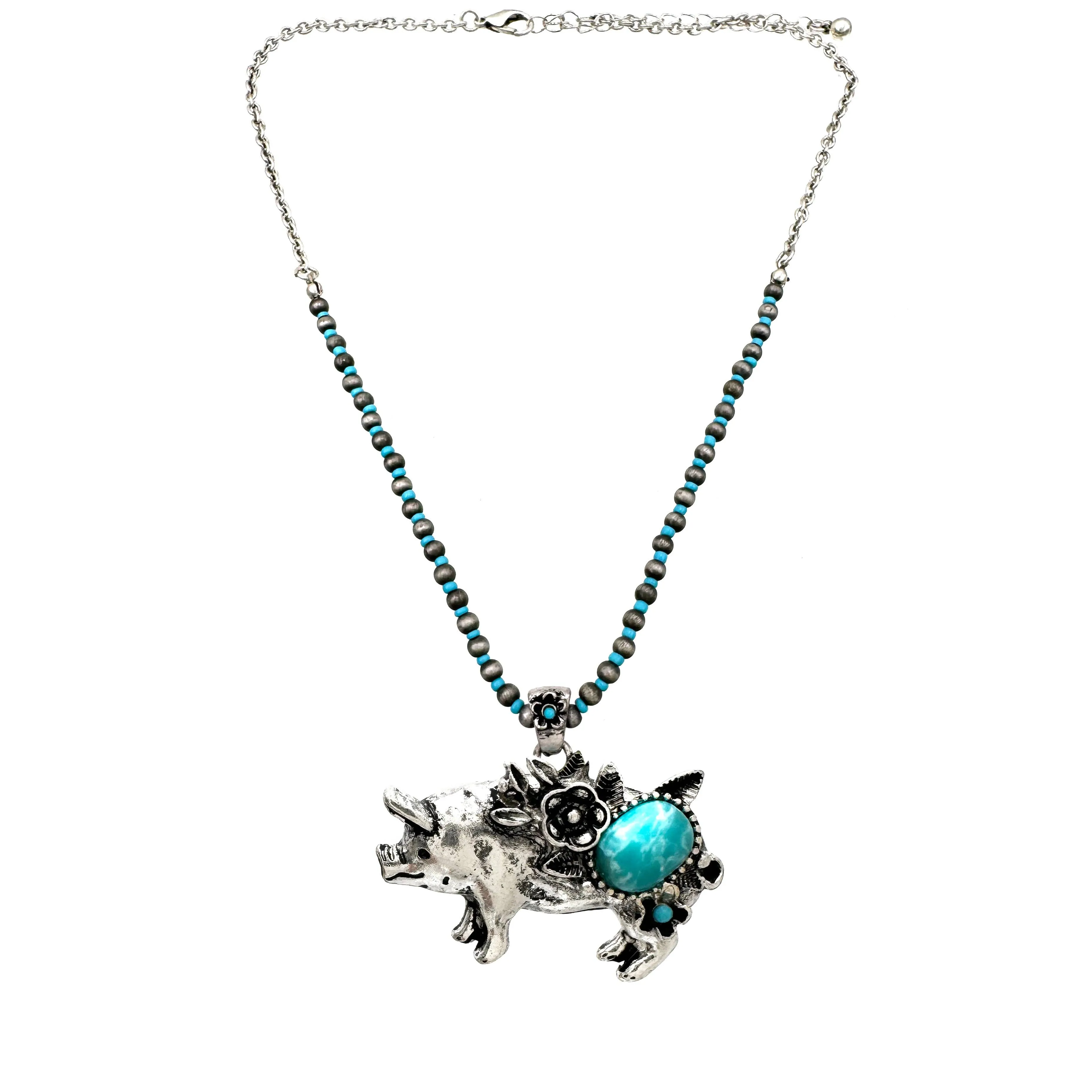 Highland Cattle Farm Animal Western Navajo Turquoise Beads Necklace: