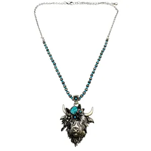 Highland Cattle Farm Animal Western Navajo Turquoise Beads Necklace: