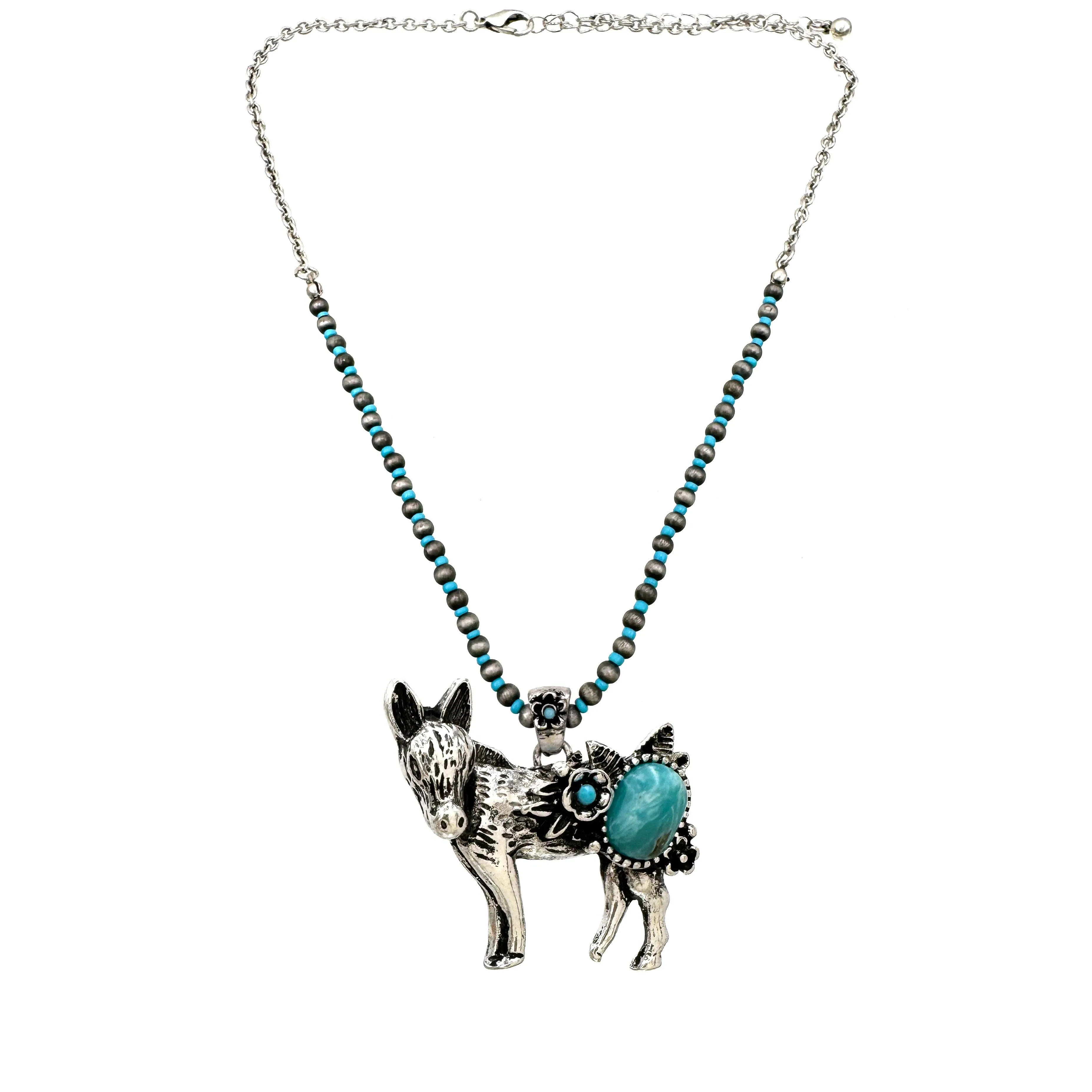 Highland Cattle Farm Animal Western Navajo Turquoise Beads Necklace: