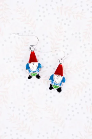 Holiday Gnome Silvertone Earrings