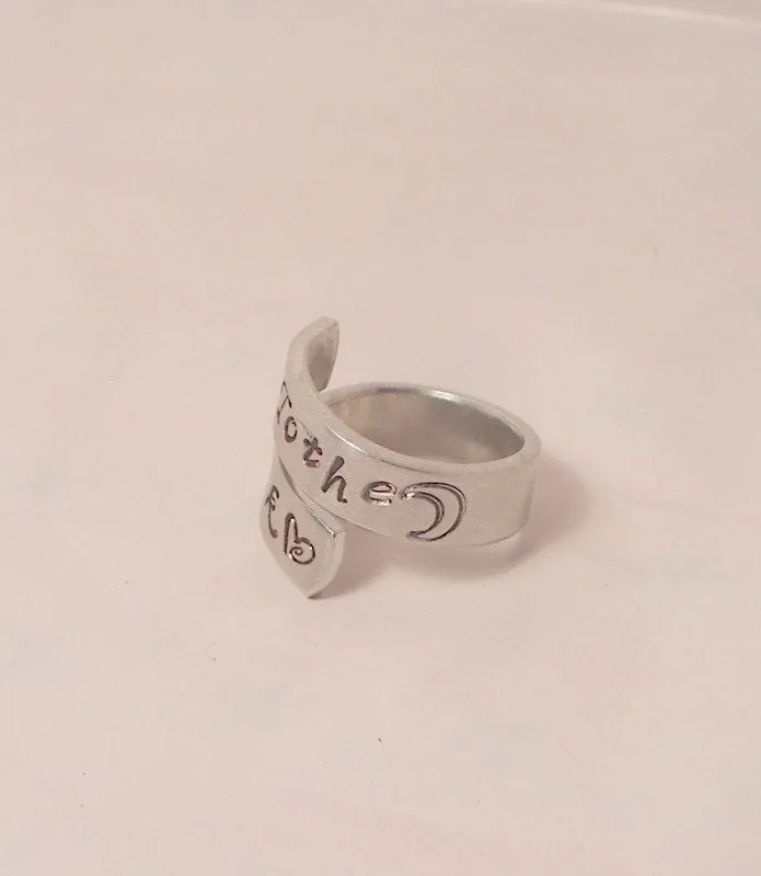 I love you to the moon and back wrap ring,  personalized hand stamped jewelry, custom stamped jewelry gift handstamped jewelry