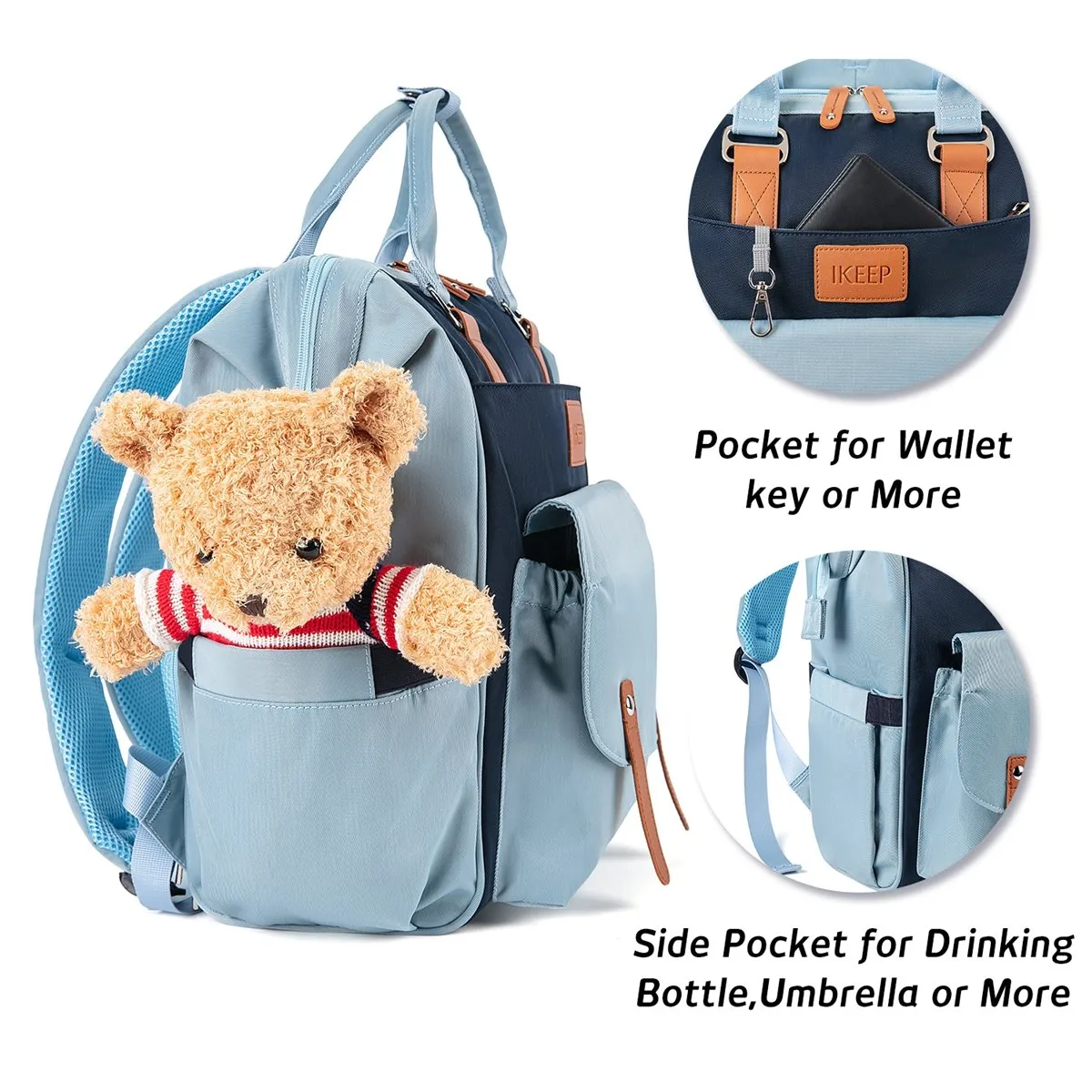 iKeep<sup>&reg;</sup> Crazy Pockets Backpack Diaper Bag - Blue