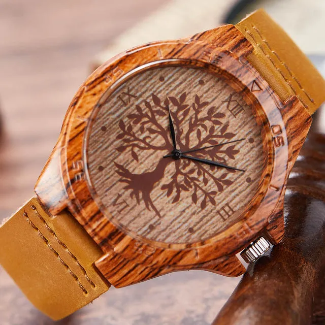 Imitation Wood Watch Men Women Quartz Imitate Wooden Watch Ostrich Deer Man Wristwatch Soft Leather Band Male Wrist Clock Reloj