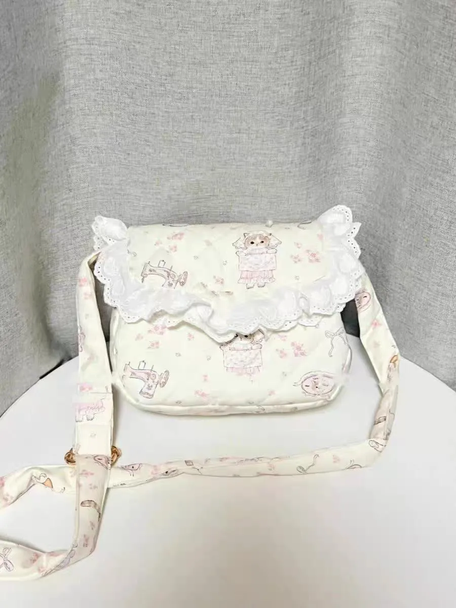 Japanese sweet messenger bag floral cat