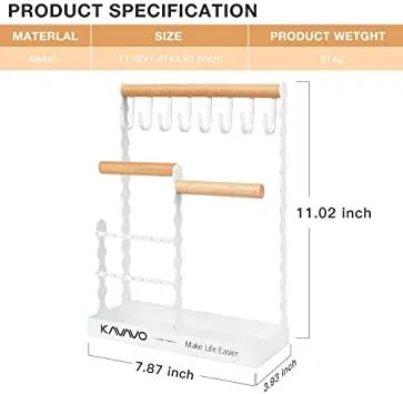 Jewelry Organizer,Necklace Holder Earring Display Stand Jewelry Tree with Wooden Ring Tray and Hooks Storage Necklaces, Bracelets, Rings, Watches Metal Desk Organizer Jewelry Stand.