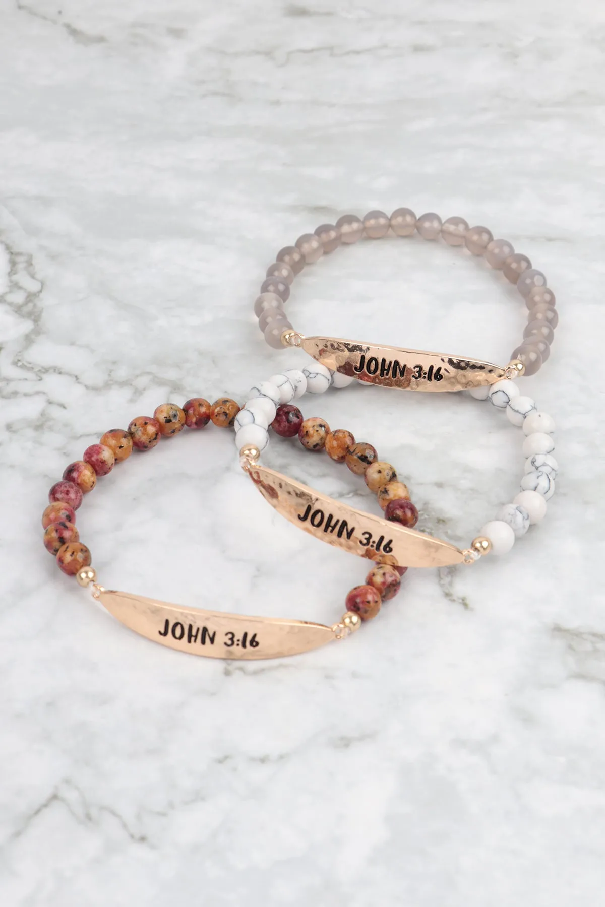 JOHN 3:16 NATURAL STONE STRETCH BRACELET