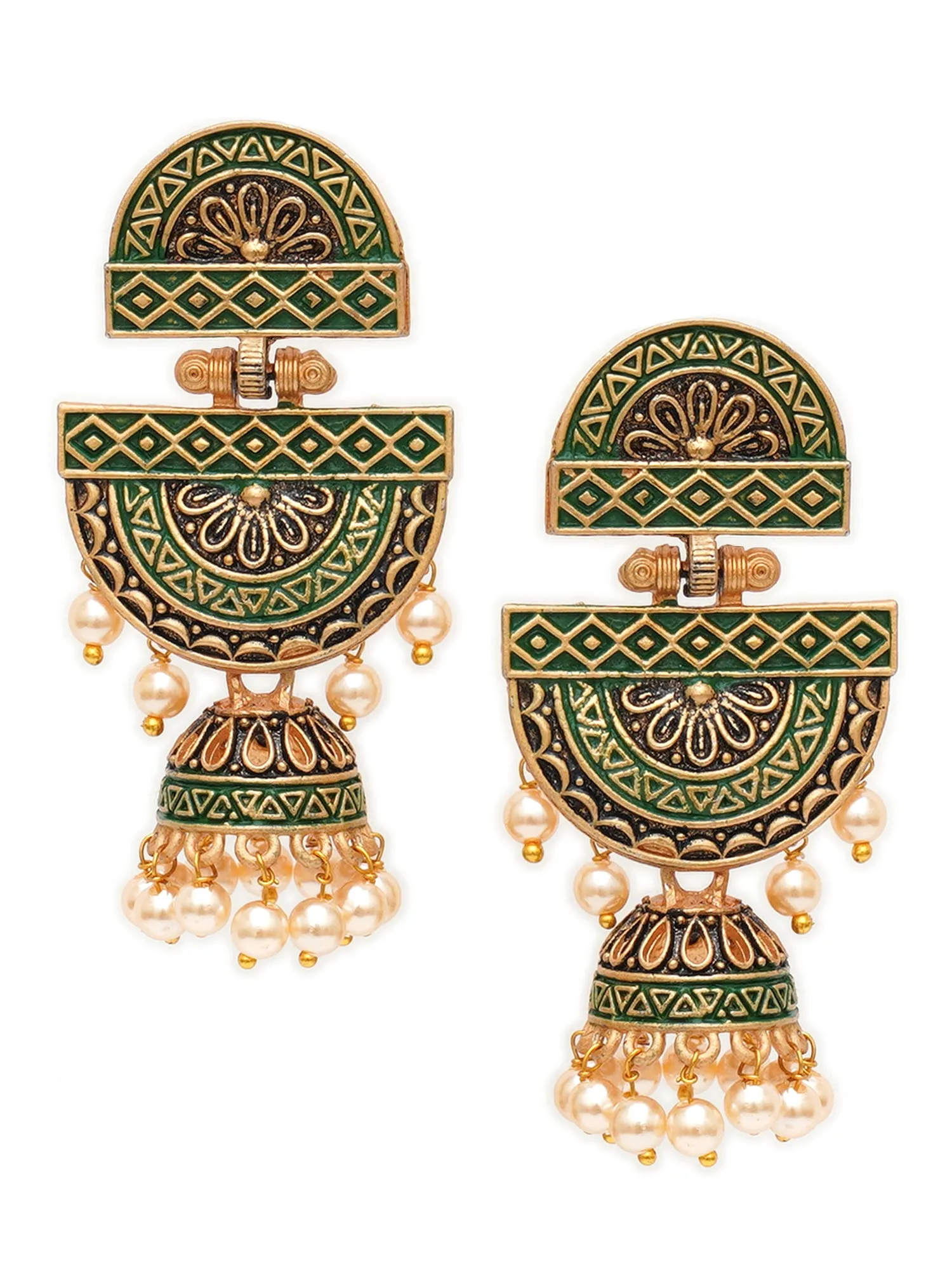 Karatcart Gold Plated Green Floral Dangler Earrings for Women
