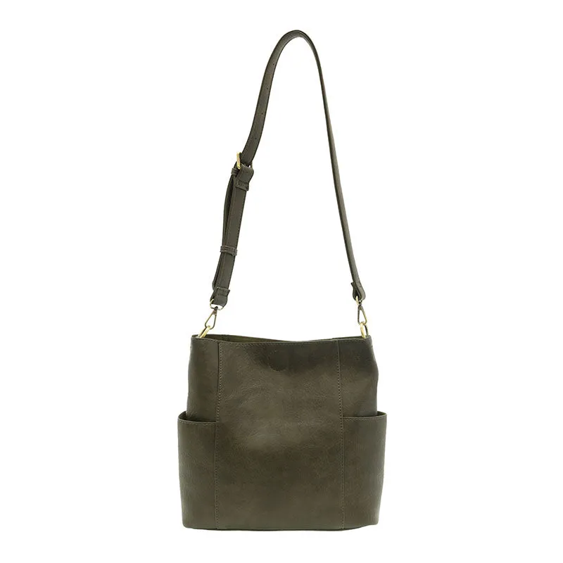 Kayleigh Side Pocket Bucket Bag in Dark Moss