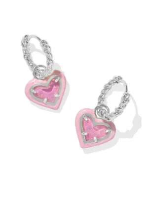 Kendra Scott - Ari Pink Silver Heart Enamel Frame Huggie Earring