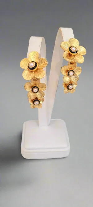 Kenneth Jay Lane Gold and Black Graduated Flower Earrings
