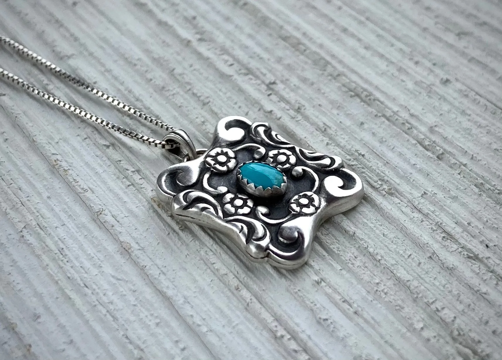 Kingman Turquoise Antique Floral Pendant