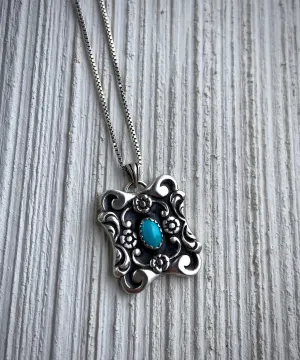 Kingman Turquoise Antique Floral Pendant