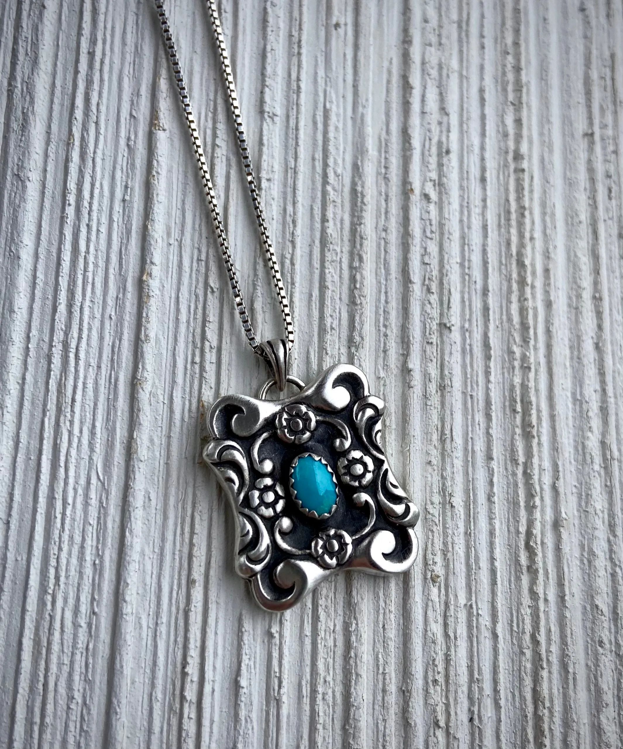 Kingman Turquoise Antique Floral Pendant