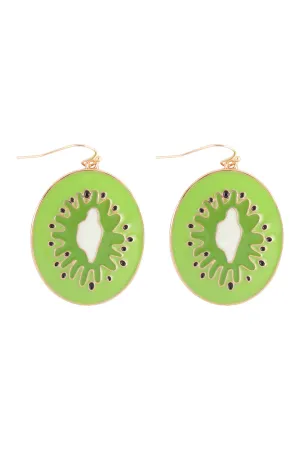 KIWI ENAMEL DANGLE FISH HOOK EARRINGS