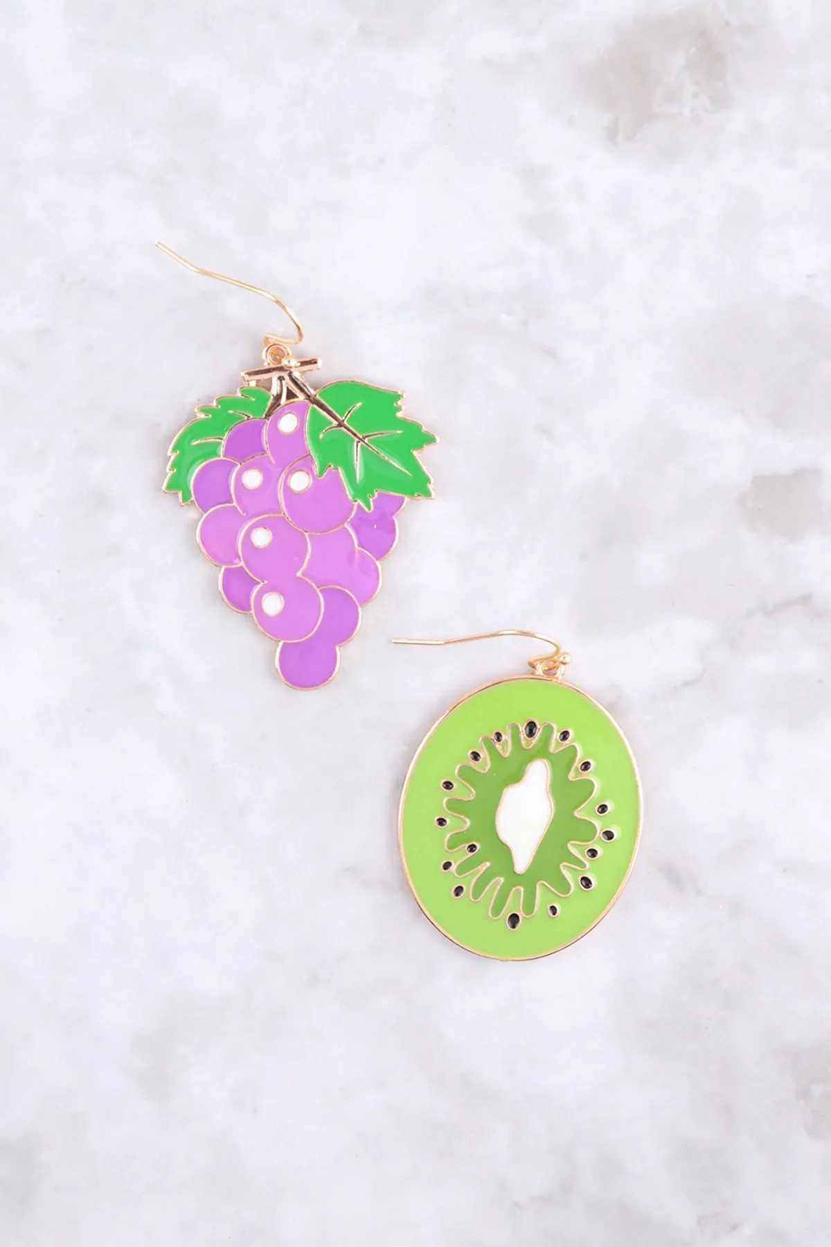 KIWI ENAMEL DANGLE FISH HOOK EARRINGS