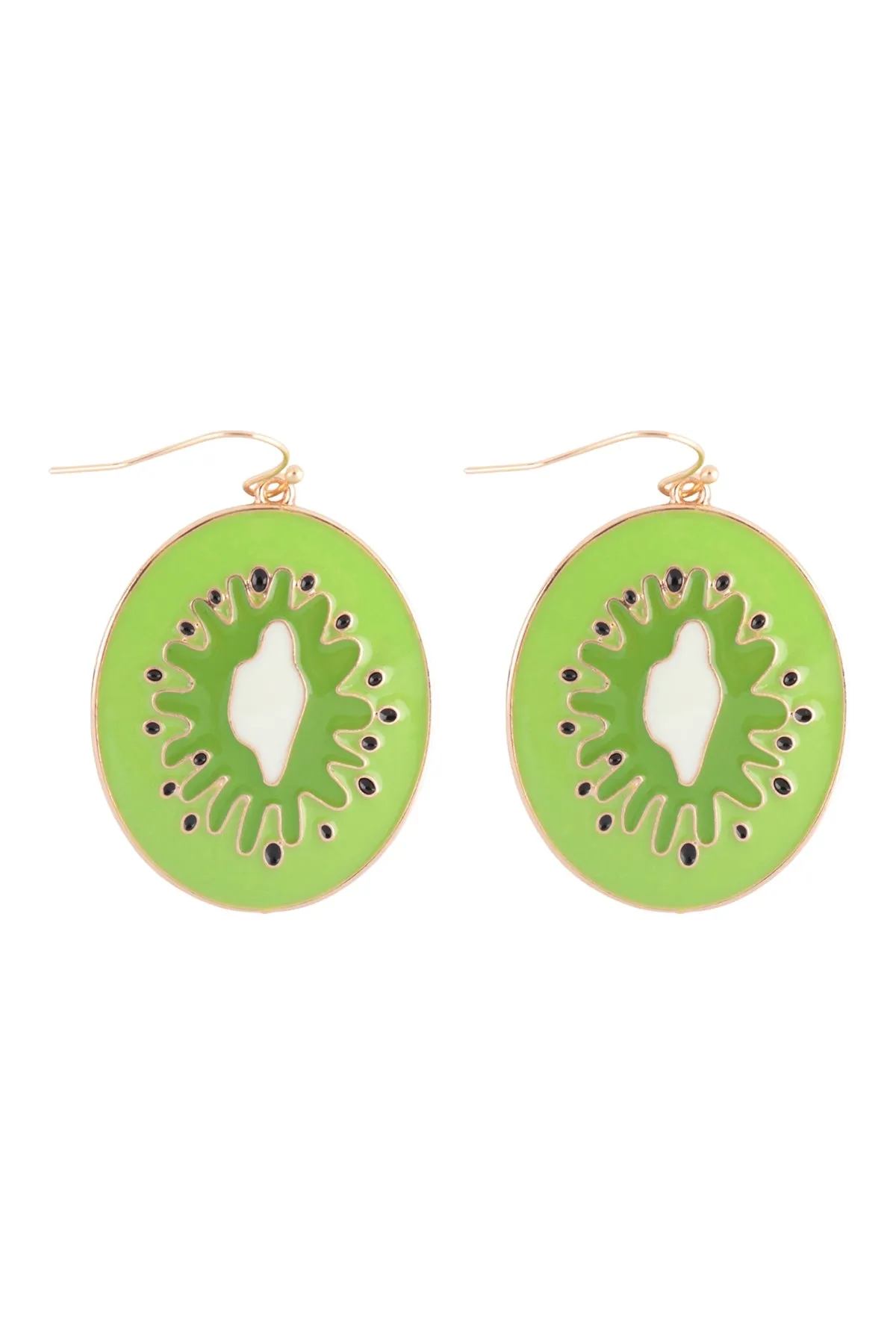 KIWI ENAMEL DANGLE FISH HOOK EARRINGS
