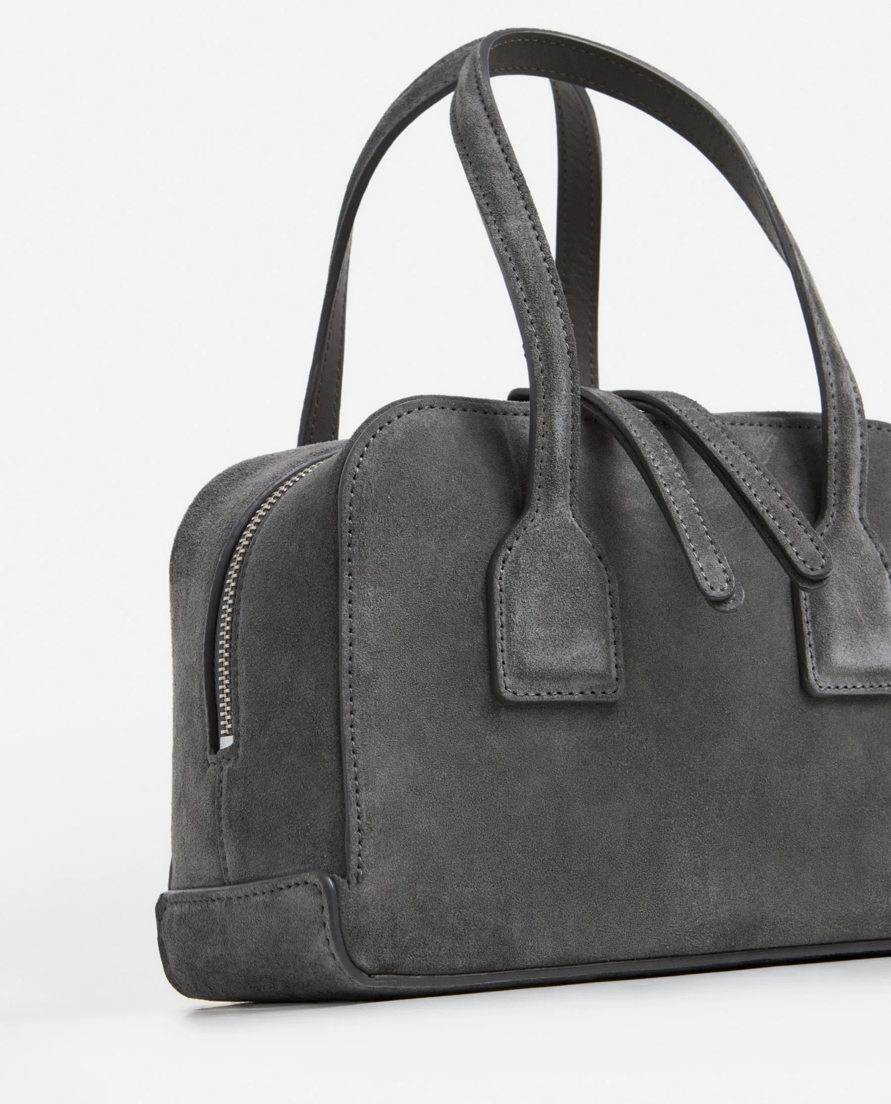 Laci Mini Bowler Bag Suede Stone Grey
