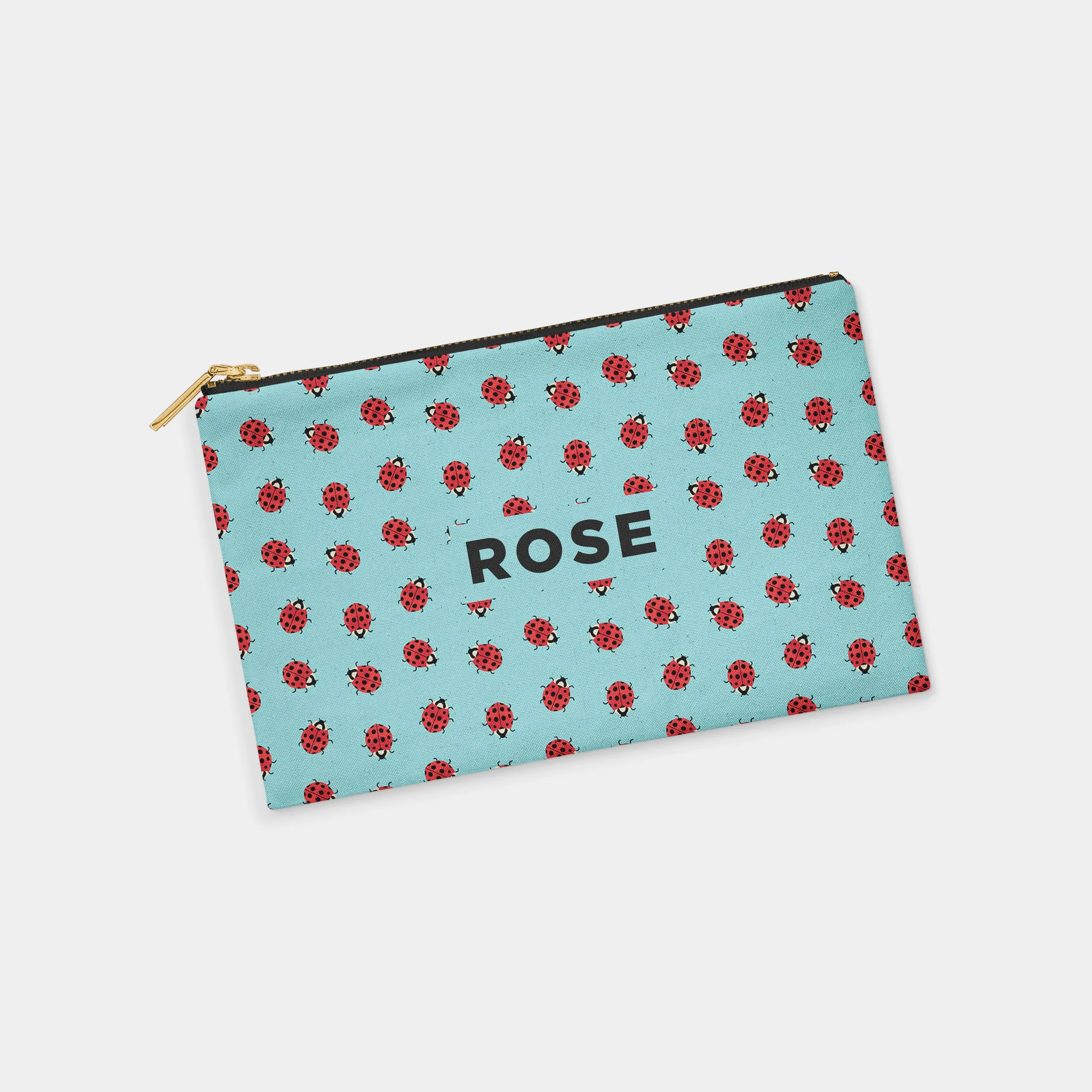 Ladybugs Personalized Zipper Pouch (on blue)