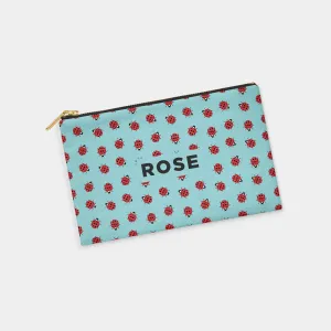 Ladybugs Personalized Zipper Pouch (on blue)