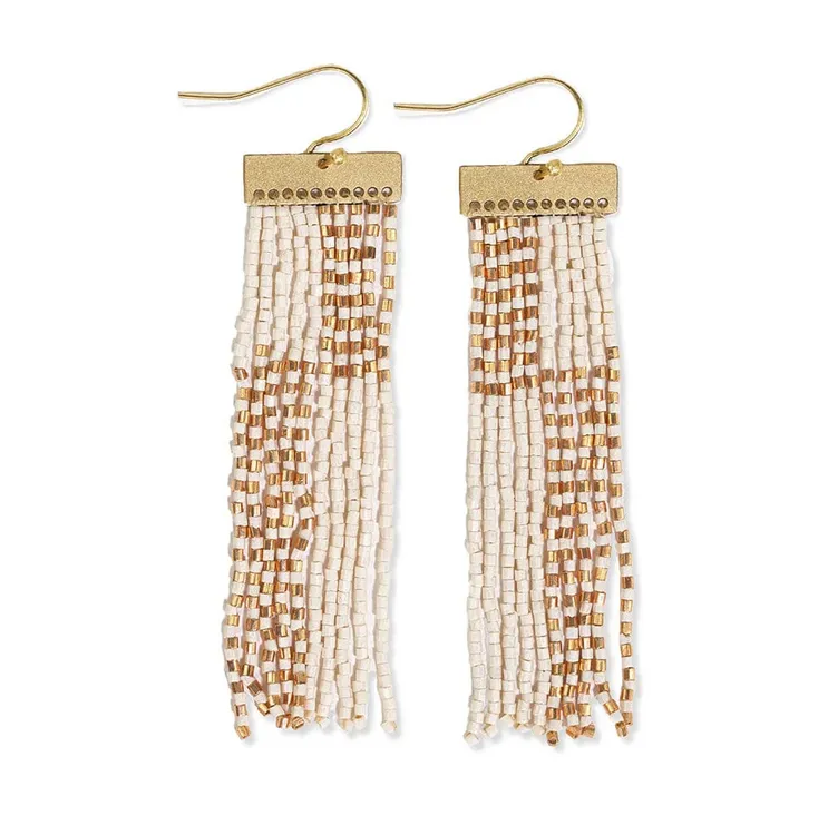 Lana Beaded Fringe Earrings Ivory/Gold