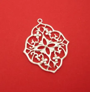 Large Floral Filigree Matte Silver over Brass Jewelry Making Supply