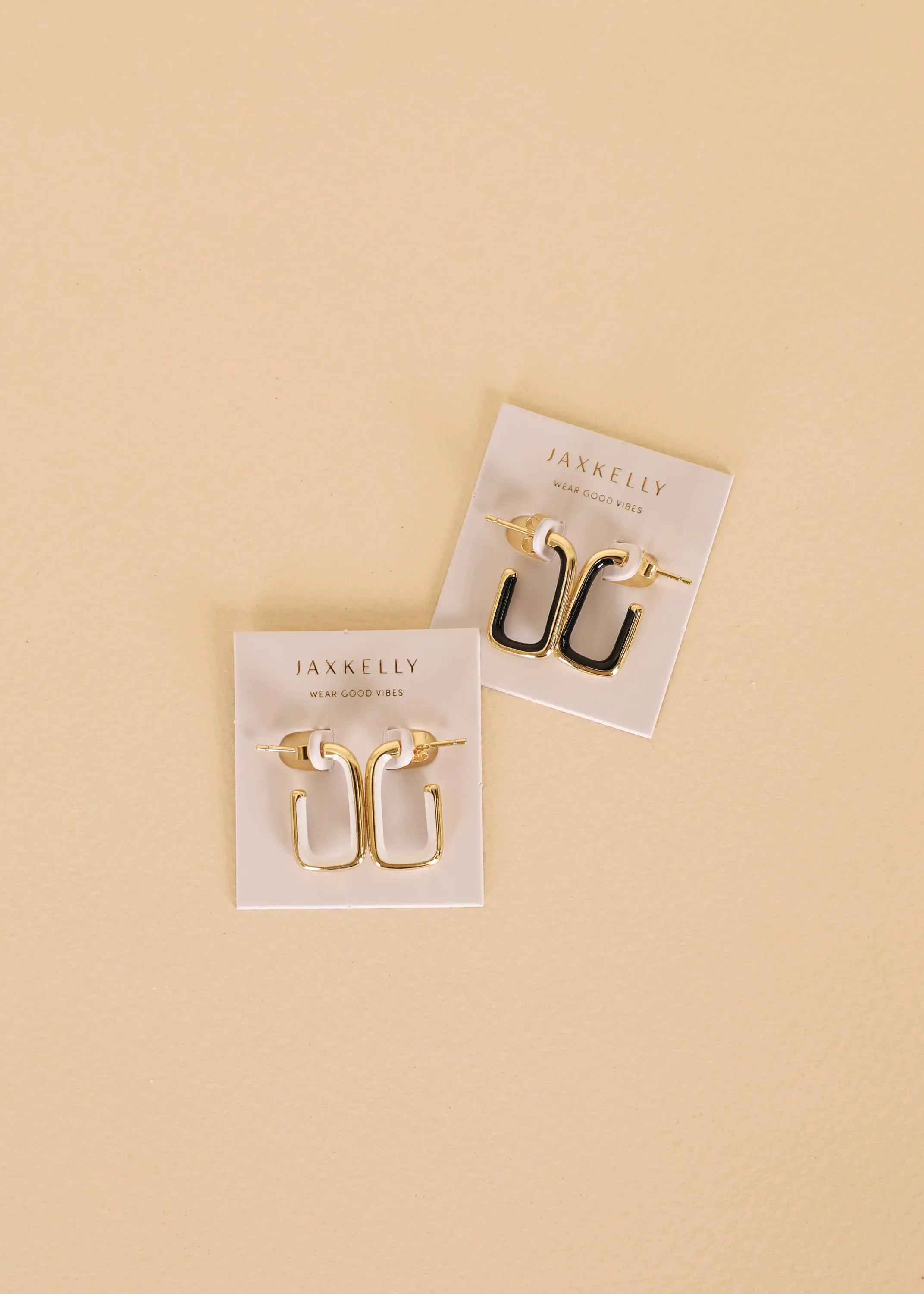 Large Rectangle Hoop Earrings by JaxKelly| Black Enamel