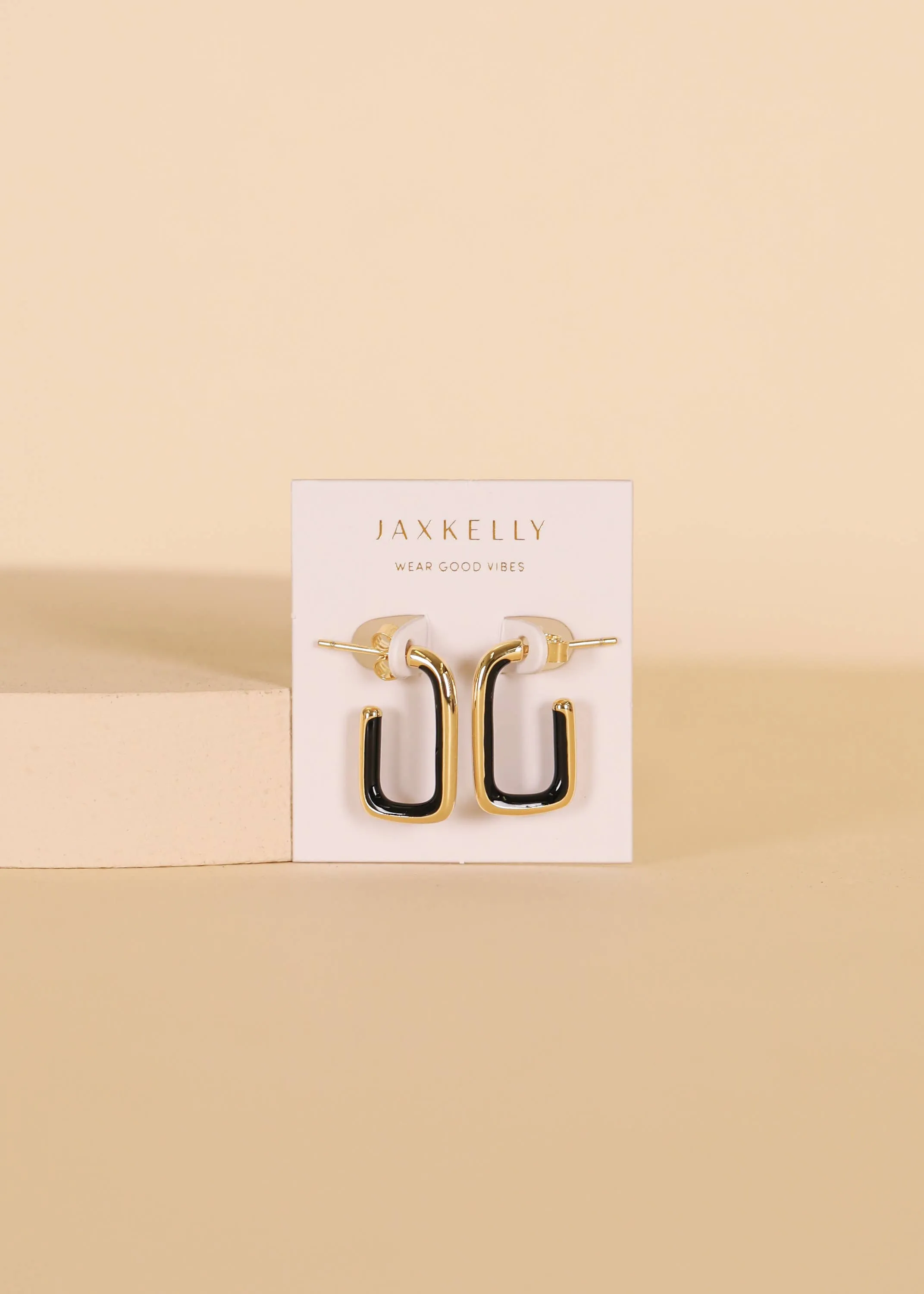 Large Rectangle Hoop Earrings by JaxKelly| Black Enamel