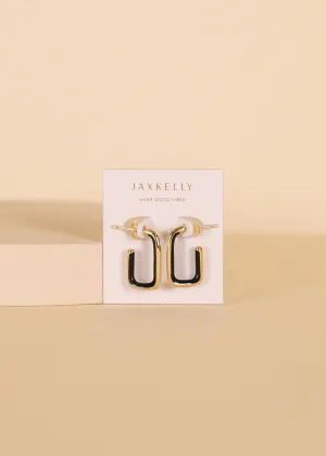 Large Rectangle Hoop Earrings by JaxKelly| Black Enamel