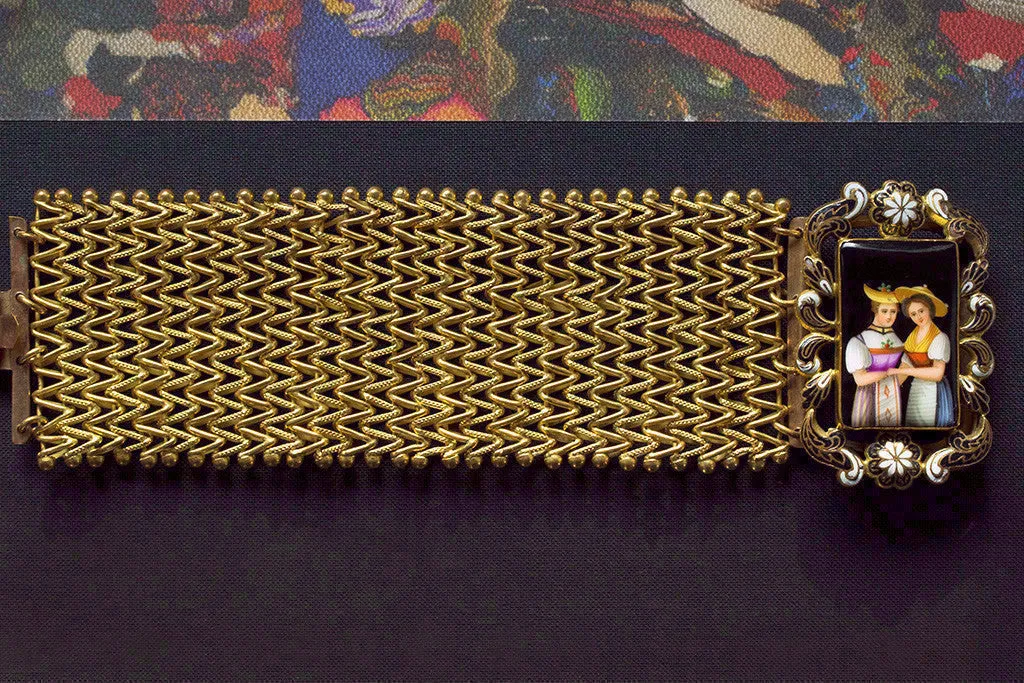 Late Georgian Pinchbeck and Swiss Enamel Bracelet