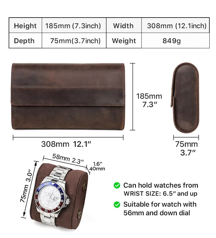 Leather 8-Slot Portable Watch Roll Travel Case