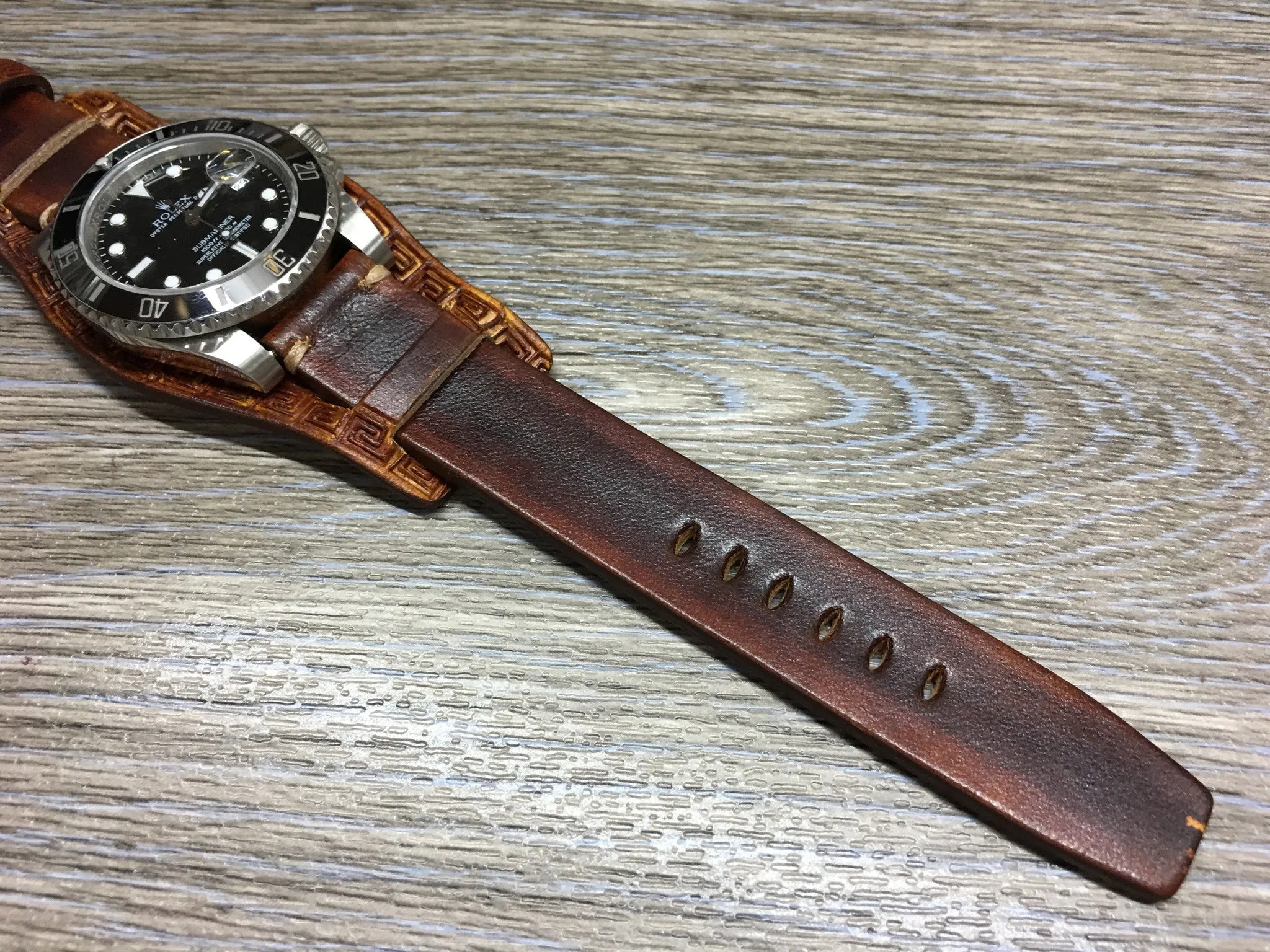 Leather Engraving Watch Straps in 20mm, Brown Watch Band with Leather Pad, Leather Bund Straps in 19mm