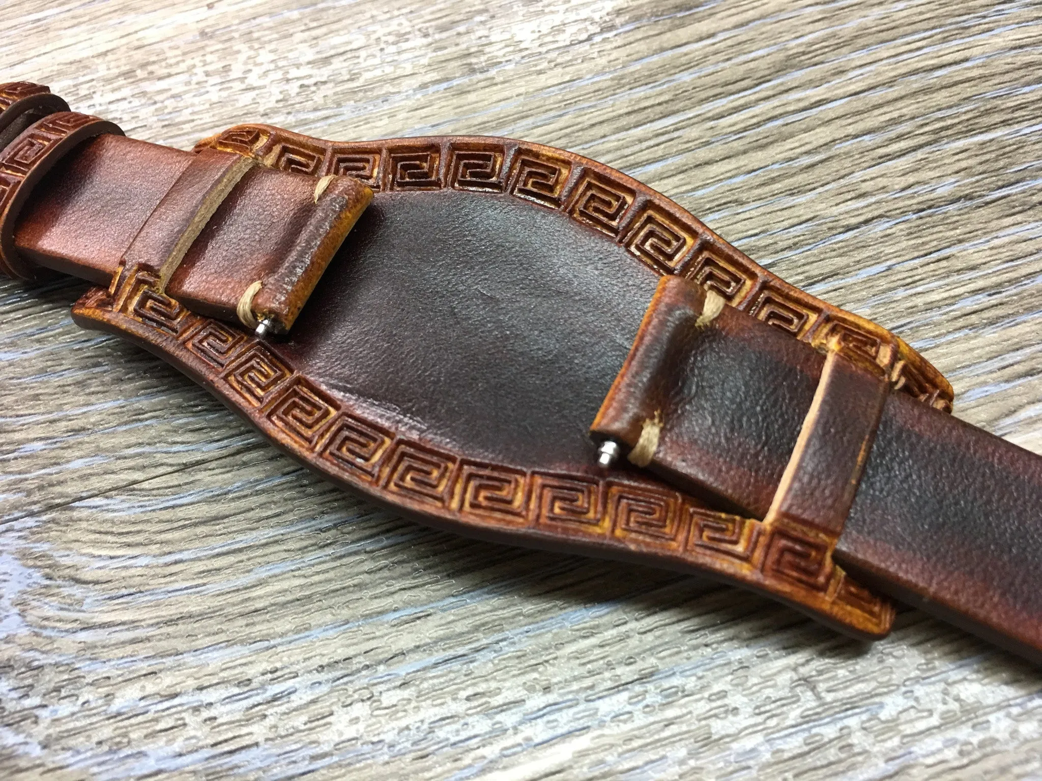 Leather Engraving Watch Straps in 20mm, Brown Watch Band with Leather Pad, Leather Bund Straps in 19mm