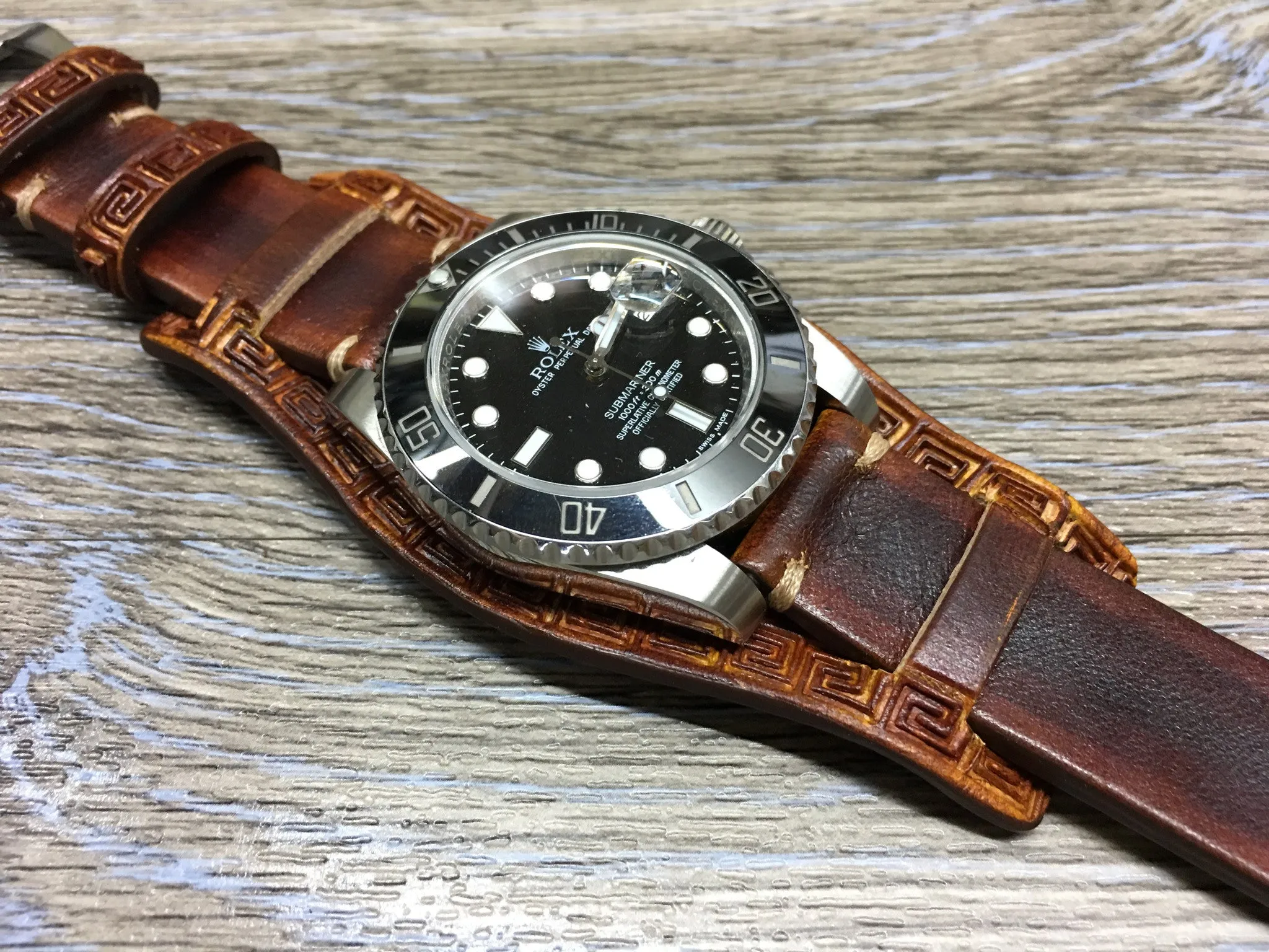 Leather Engraving Watch Straps in 20mm, Brown Watch Band with Leather Pad, Leather Bund Straps in 19mm
