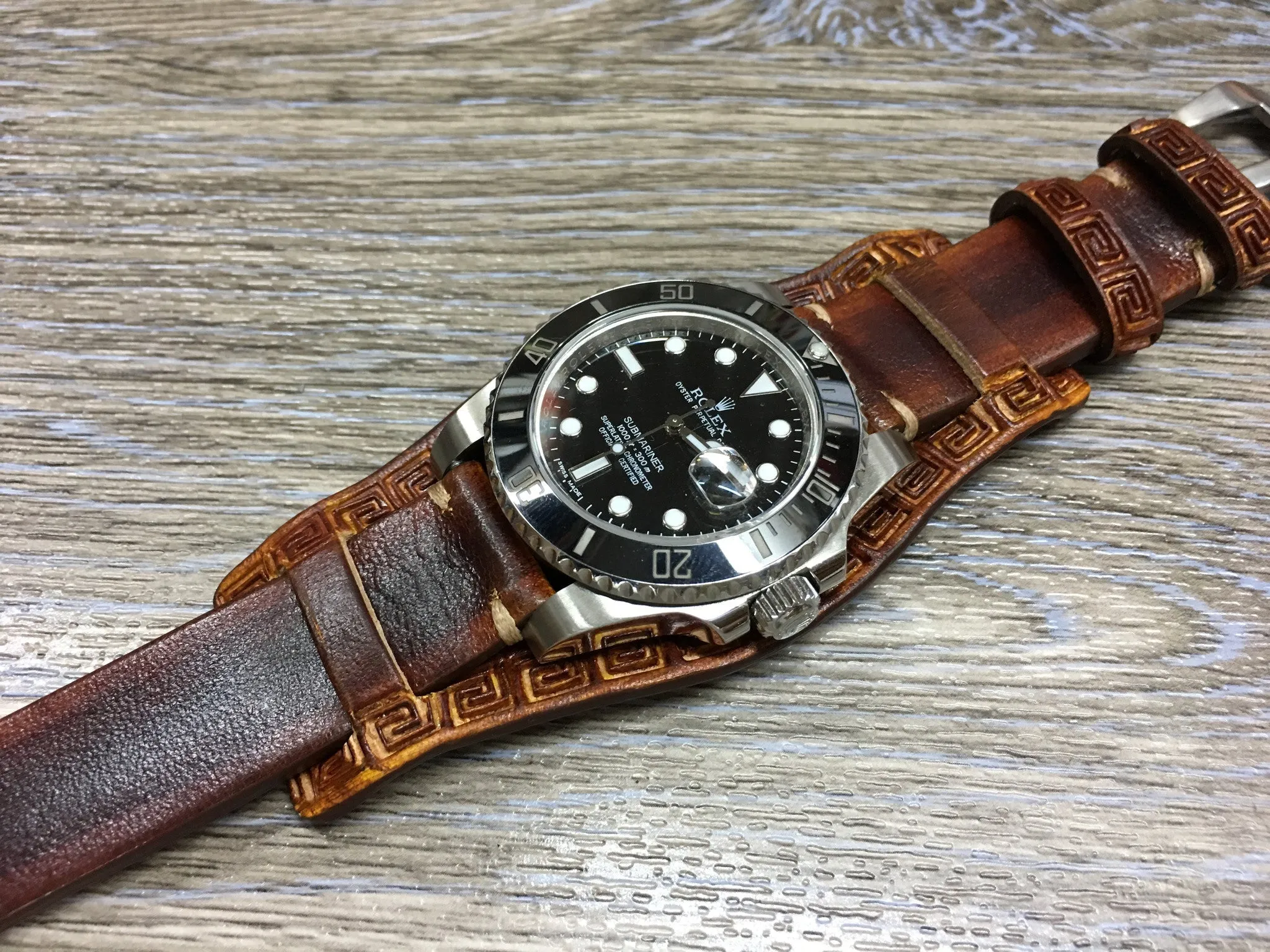 Leather Engraving Watch Straps in 20mm, Brown Watch Band with Leather Pad, Leather Bund Straps in 19mm