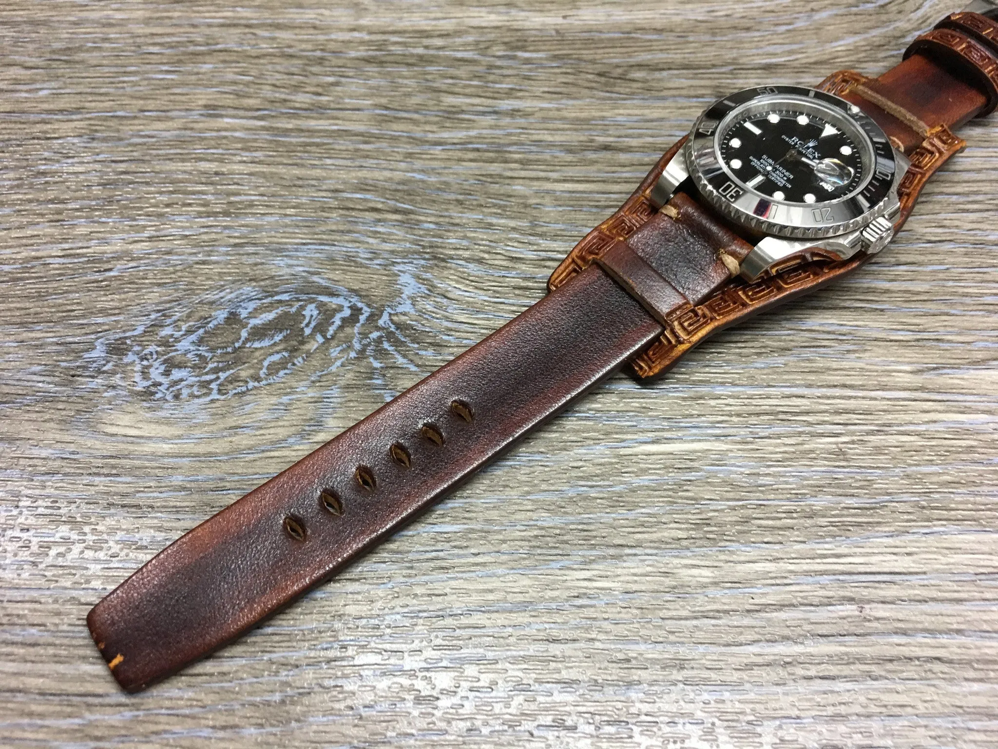 Leather Engraving Watch Straps in 20mm, Brown Watch Band with Leather Pad, Leather Bund Straps in 19mm