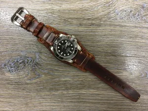 Leather Engraving Watch Straps in 20mm, Brown Watch Band with Leather Pad, Leather Bund Straps in 19mm