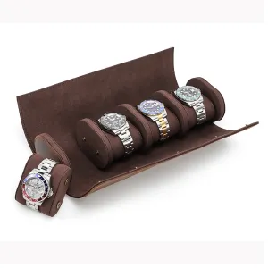 Leather Portable Watch Roll Travel Case for 4 Watches
