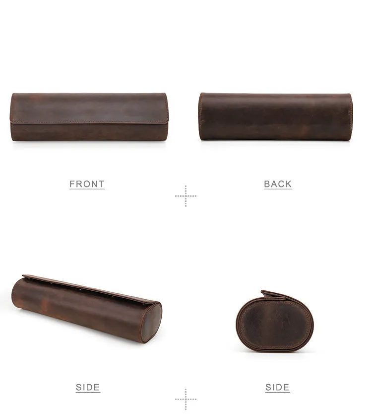 Leather Portable Watch Roll Travel Case for 4 Watches