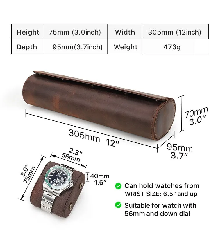 Leather Portable Watch Roll Travel Case for 4 Watches