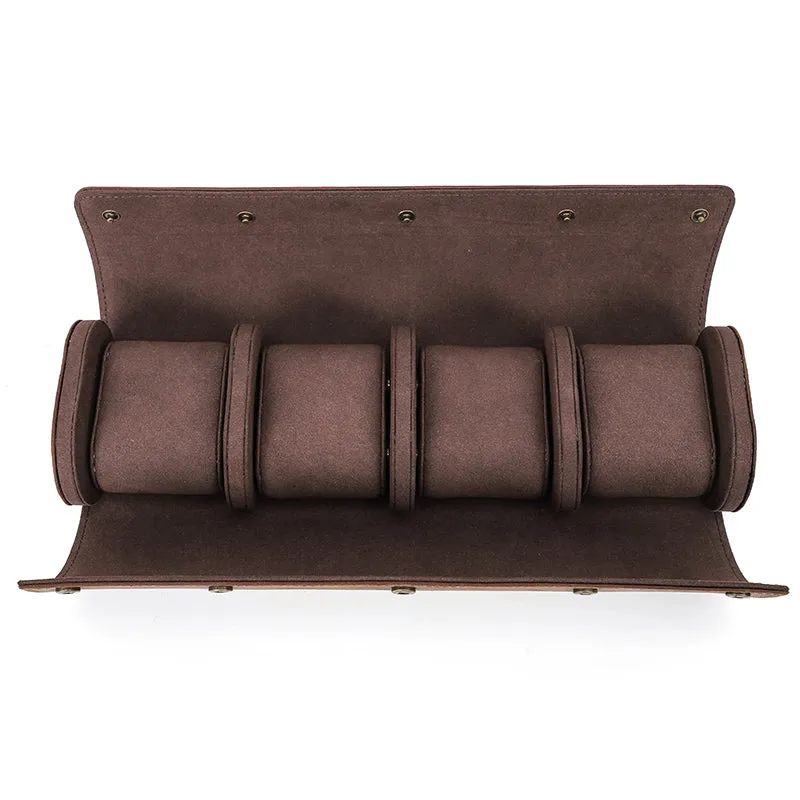 Leather Portable Watch Roll Travel Case for 4 Watches
