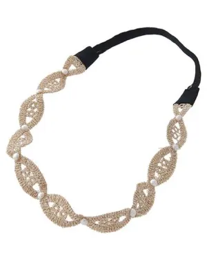 Light Gold Stretch Lace & Pearl Headband