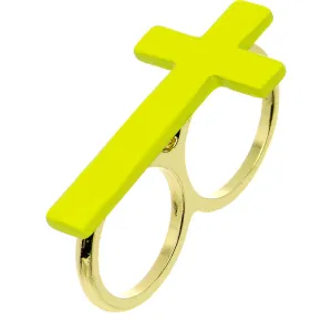Light Yellow Neon Cross Double Finger Ring