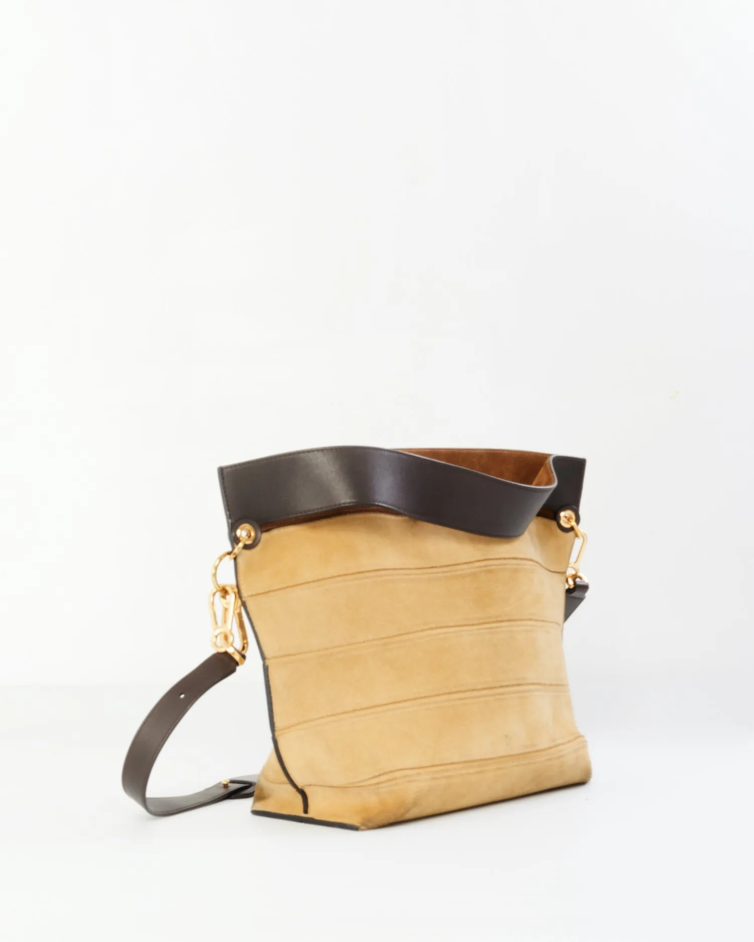 Loewe Brown Stitched Suede Shoulder Bag With Strap