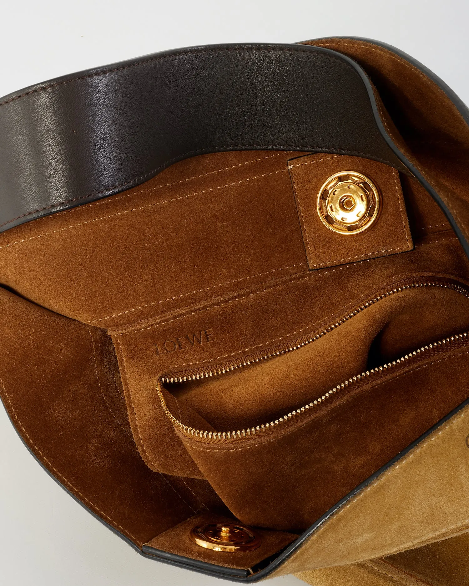 Loewe Brown Stitched Suede Shoulder Bag With Strap