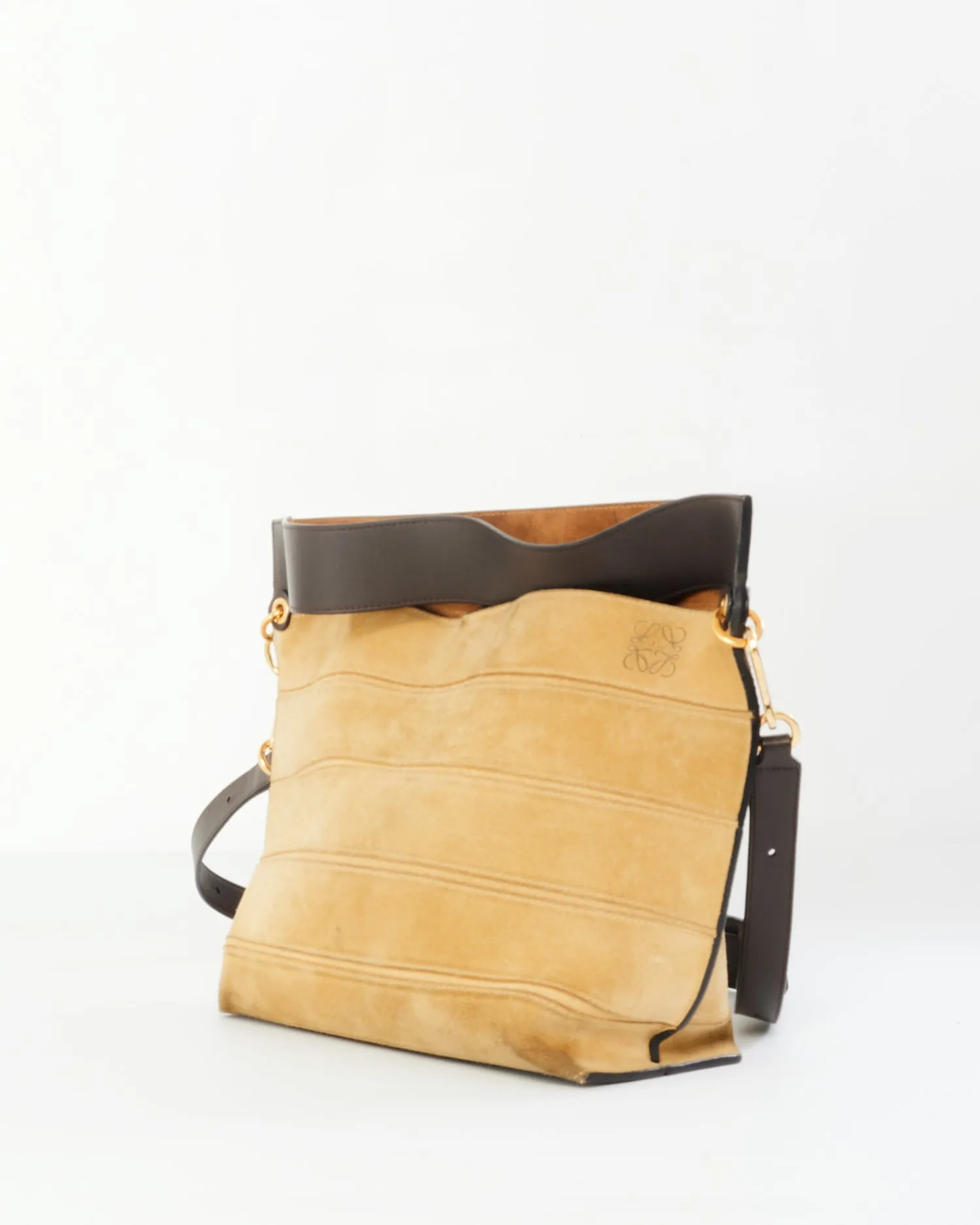 Loewe Brown Stitched Suede Shoulder Bag With Strap