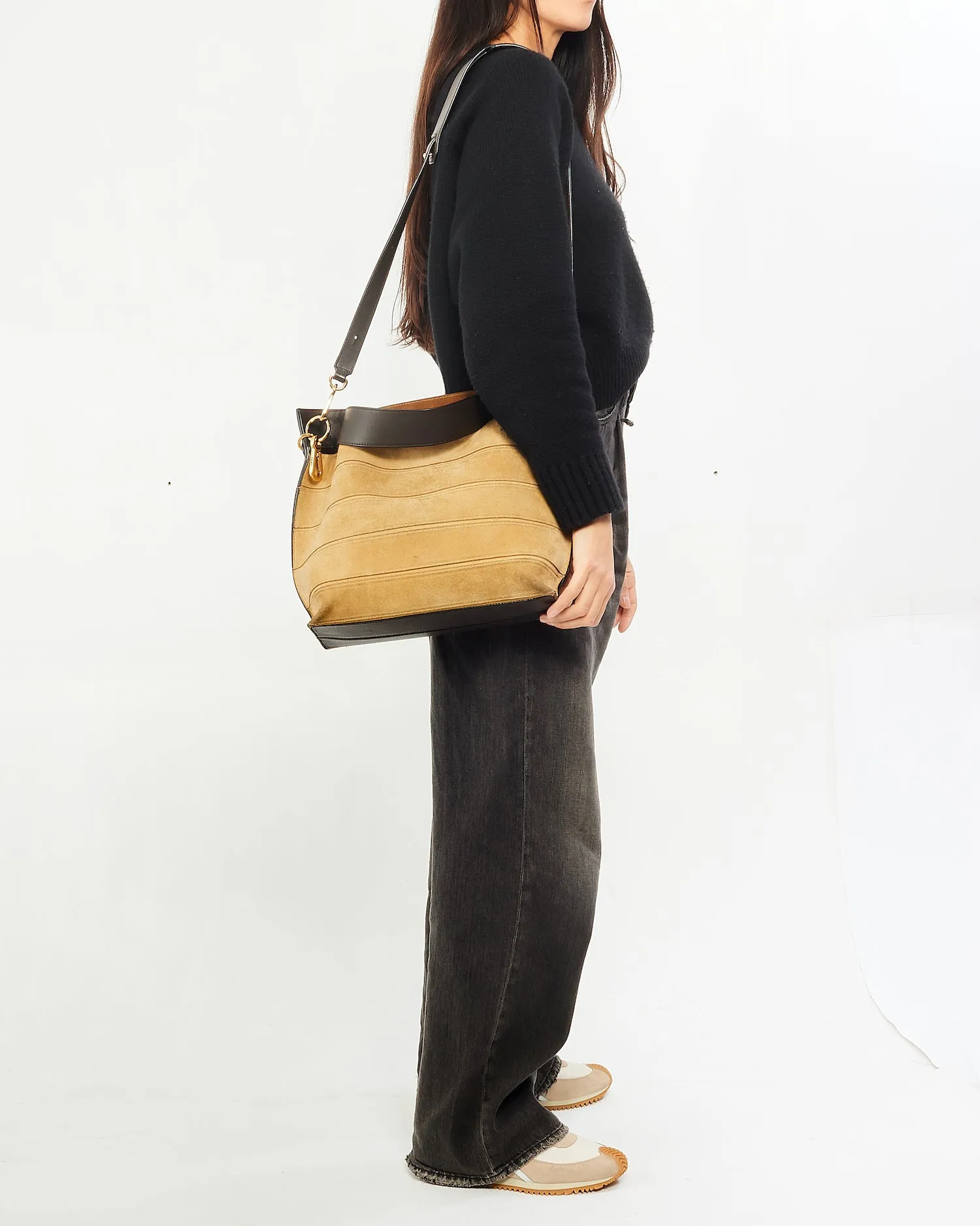 Loewe Brown Stitched Suede Shoulder Bag With Strap