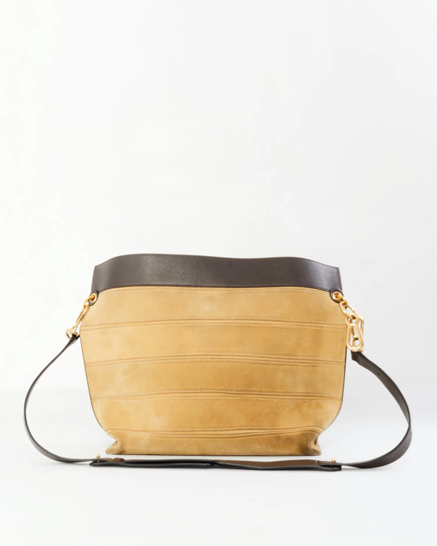 Loewe Brown Stitched Suede Shoulder Bag With Strap